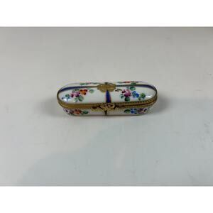 Rochard Limoges France Hand Painted Trinket Box Bow Clasp Floral Gold